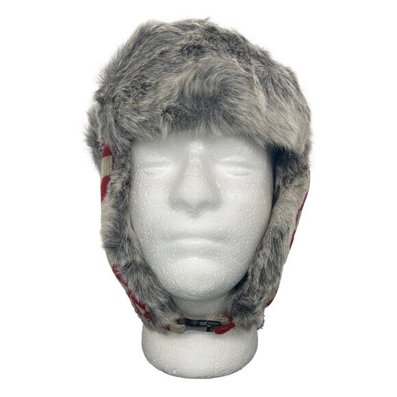 Red Checkered Aviator Hat Faux Fur Winter Ski Trooper Trapper Ear Flap Cap - Picture 2 of 6